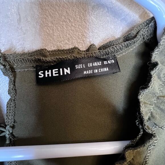 SHEIN Casual Vcay Frill Trim Flare Sleeve Ruffle Hem Dress Army Green Large Boho - Picture 4 of 15